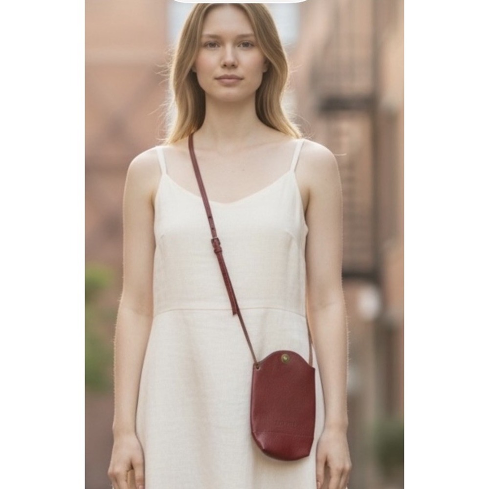 Heroing Pebbled Red Leather Bucket Style Crossbody Bag, Strap, Snap Closure